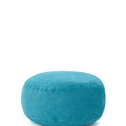 Mavi yuvarlak zemin minder, yumuşak kadife kumaştan, modern dekoratif tasarım.